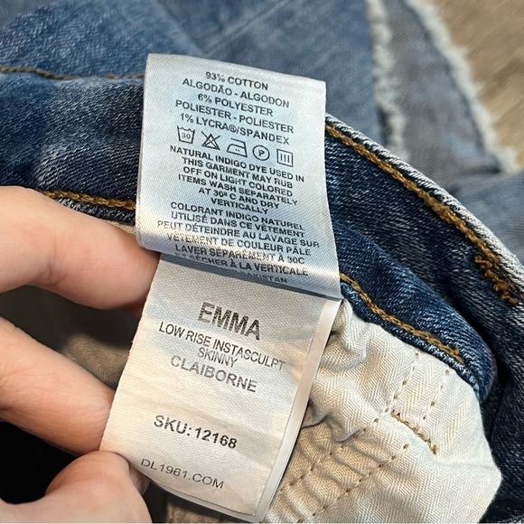DL1961 Emma Low Rise Instasculpt Claiborne Blue Raw Hem Skinny Jeans Size 29 - Picture 8 of 8